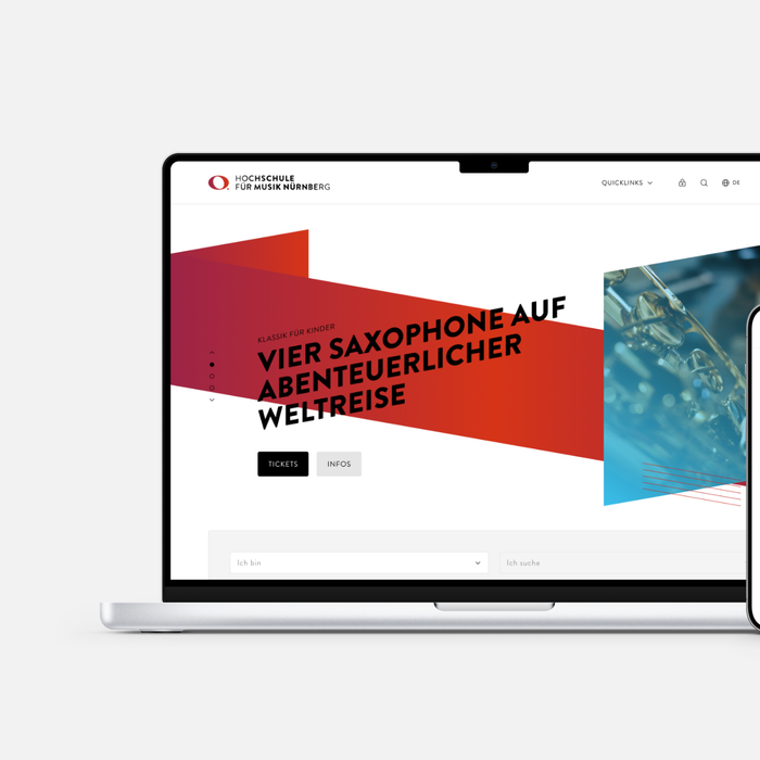 Die Startseite der Hochschule für Musik Nürnberg auf Laptop und Smartphone
